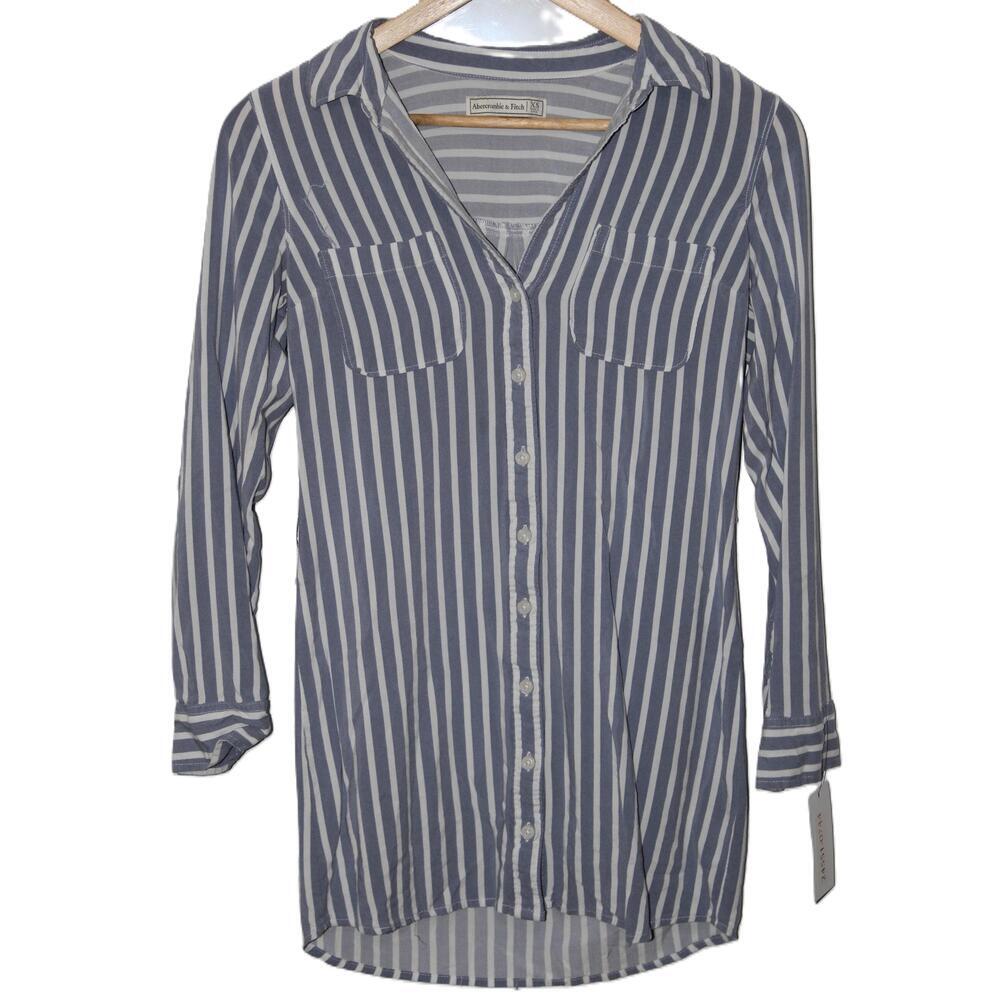 Womens Abercrombie & Fitch Blue White Striped Long Sleeve Shirt Size XS